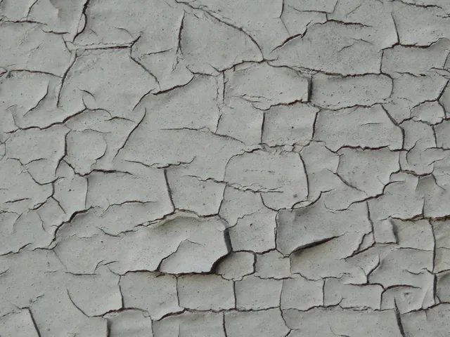 Gray paint broken into a web of fine cracks